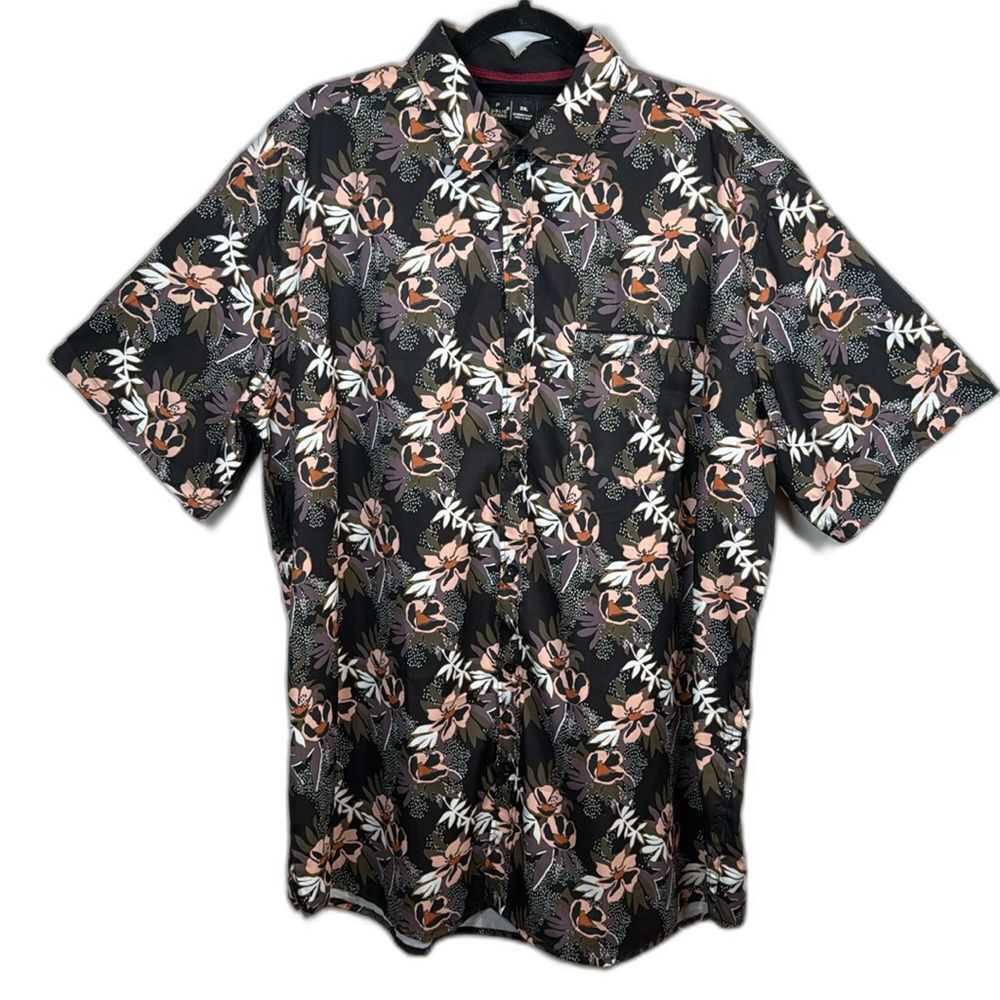 Public Record Shirt Black Floral Palm Tree Tropical Short Sleeve Men's Size 2XL